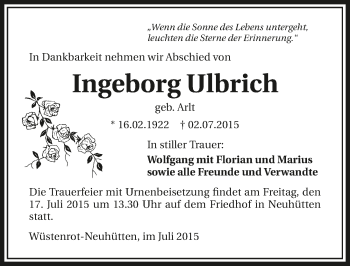 Traueranzeige von Ingeborg Ulbrich 