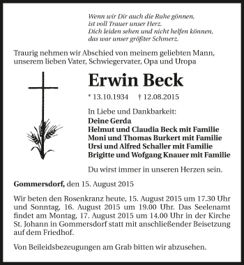 Traueranzeige von Erwin Beck 