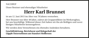 Traueranzeige von Karl Brunnet 