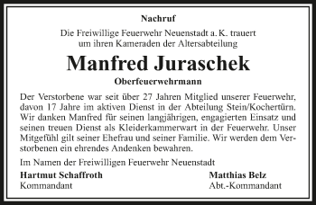 Traueranzeige von Manfred Juraschek 