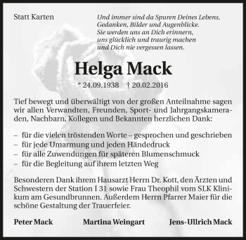 Traueranzeige von Helga Mack 
