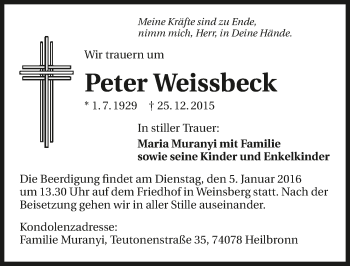 Traueranzeige von Peter Weissbeck 