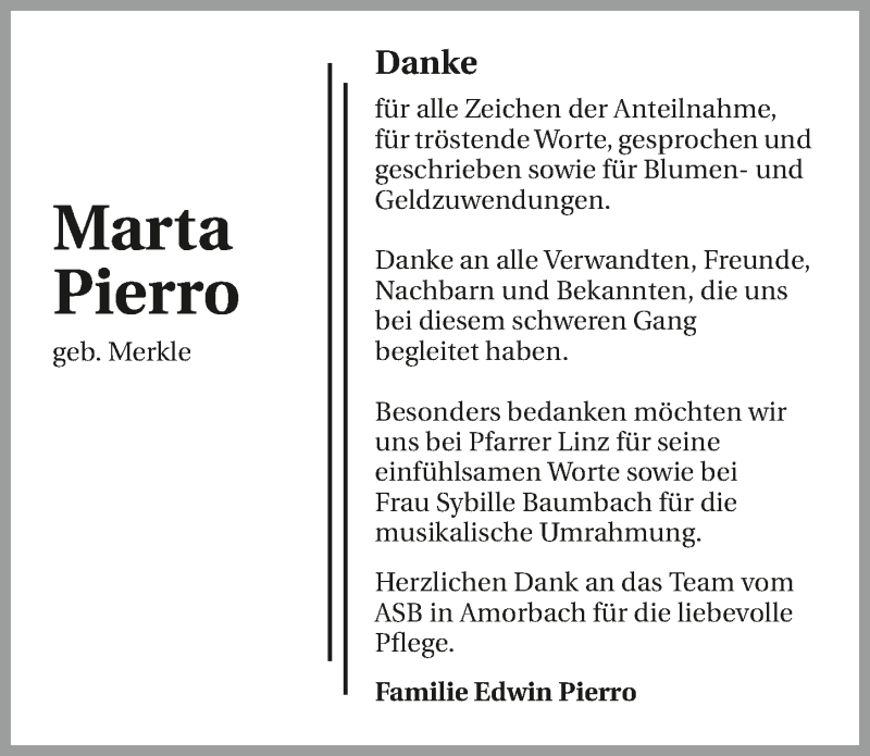  Traueranzeige für Marta Pierro vom 06.06.2015 aus 