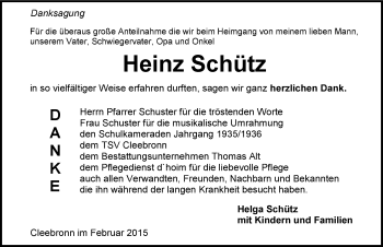 Traueranzeige von Heinz Schütz 