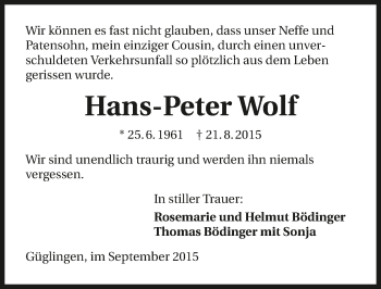 Traueranzeige von Hans-Peter Wolf 