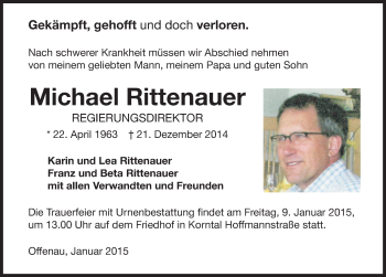 Traueranzeige von Michael Rittenauer 