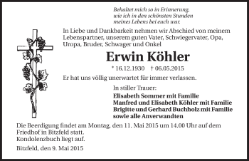 Traueranzeige von Erwin Köhler 