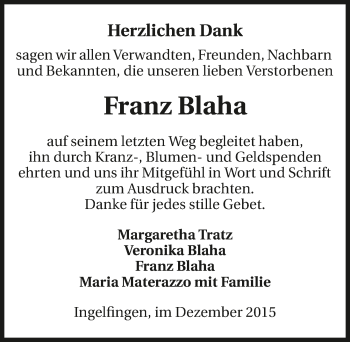 Traueranzeige von Franz Blaha 