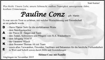 Traueranzeige von Pauline Conz 