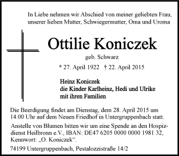Traueranzeige von Ottilie Koniczek 