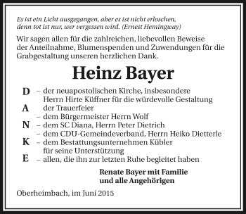 Traueranzeige von Heinz Bayer 