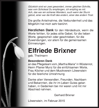 Traueranzeige von Elfriede Brixner 