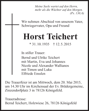 Traueranzeige von Horst Teichert 