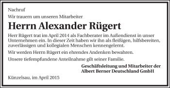 Traueranzeige von Alexander Rügert 