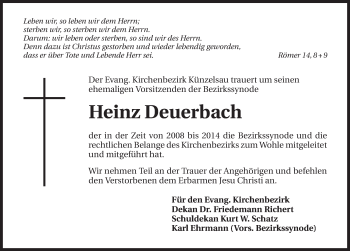 Traueranzeige von Heinz Deuerbach 