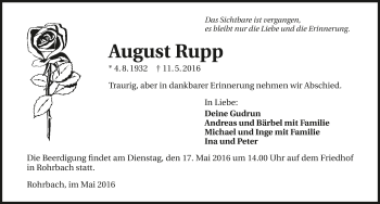 Traueranzeige von August Rupp 