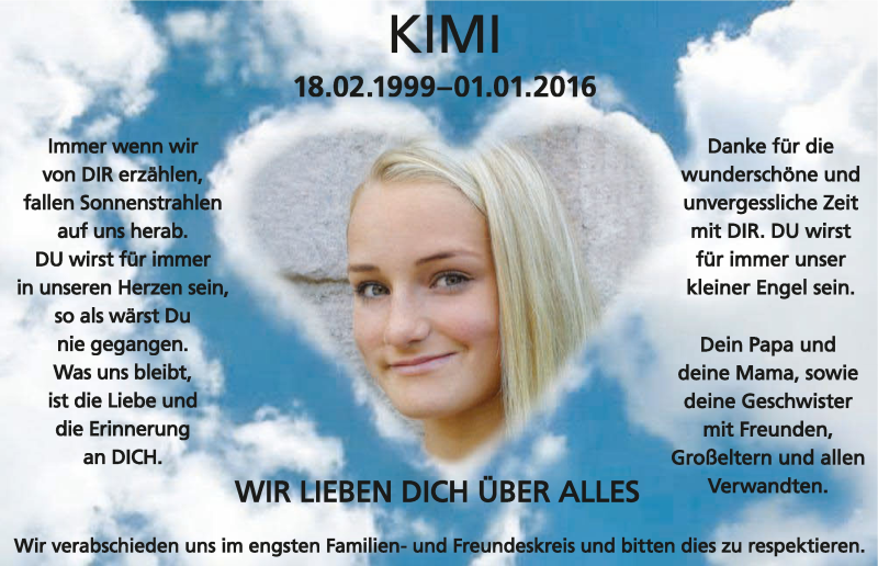  Traueranzeige für Kimi Winterbauer vom 09.01.2016 aus 