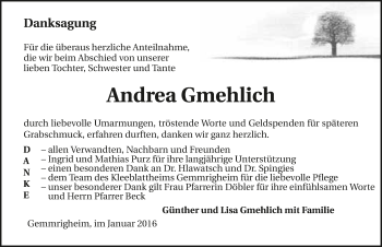 Traueranzeige von Andrea Gmehlich 