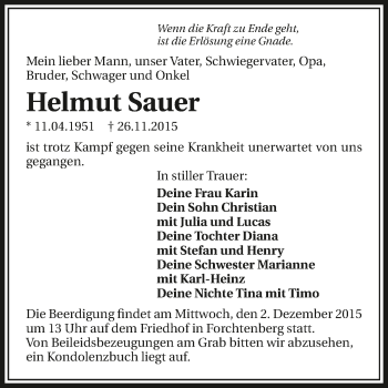 Traueranzeige von Helmut Sauer 