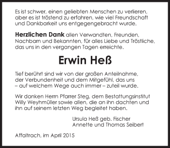 Traueranzeige von Erwin Heß 