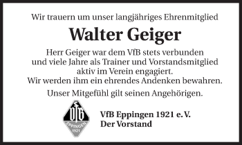 Traueranzeige von Walter Geiger 