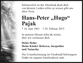 Traueranzeige von Hans-Peter Pajak 