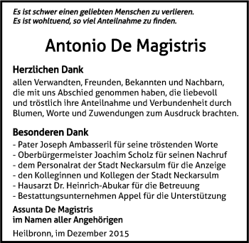 Traueranzeige von Antonio De Magistris 