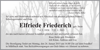 Traueranzeige von Elfriede Friederich 