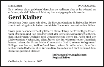 Traueranzeige von Gerd Klaiber 