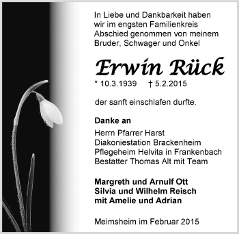 Traueranzeige von Erwin Rück 