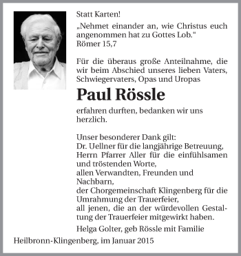 Traueranzeige von Paul Rössle 