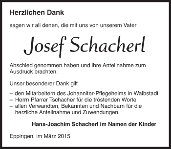 Traueranzeige von Josef Schacherl 