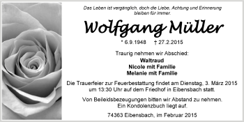 Traueranzeige von Wolfgang Müller 