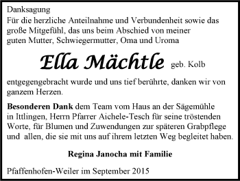 Traueranzeige von Ella Mächtle 