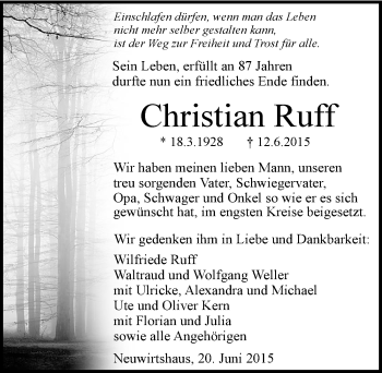 Traueranzeige von Christian Ruff 