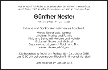 Traueranzeige von Günther Nester 