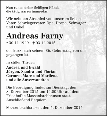 Traueranzeige von Andreas Farny 