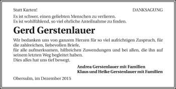 Traueranzeige von Gerd Gerstenlauer 