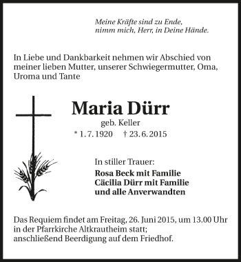 Traueranzeige von Maria Dürr 