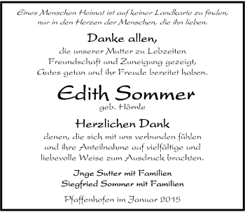 Traueranzeige von Edith Sommer 
