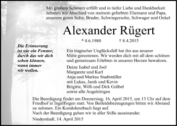 Traueranzeige von Alexander Rügert 