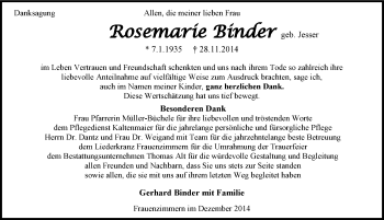 Traueranzeige von Rosemarie Binder 