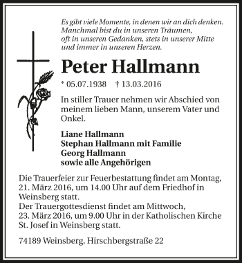 Traueranzeige von Peter Hallmann 