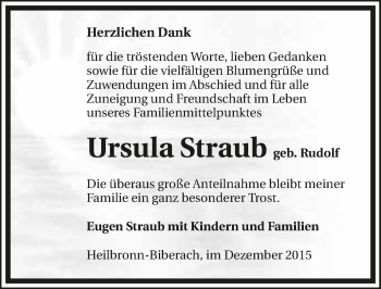 Traueranzeige von Ursula Straub 