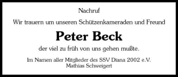 Traueranzeige von Peter Beck 