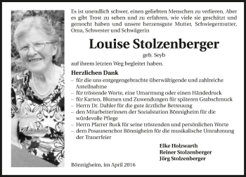 Traueranzeige von Louise Stolzenberger 