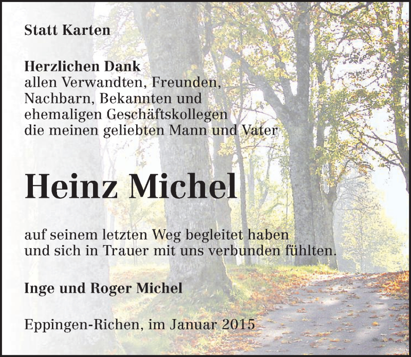  Traueranzeige für Heinz Michel vom 05.01.2015 aus 