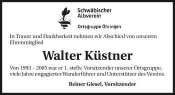 Traueranzeige von Walter Küstner 