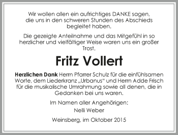 Traueranzeige von Fritz Vollert 
