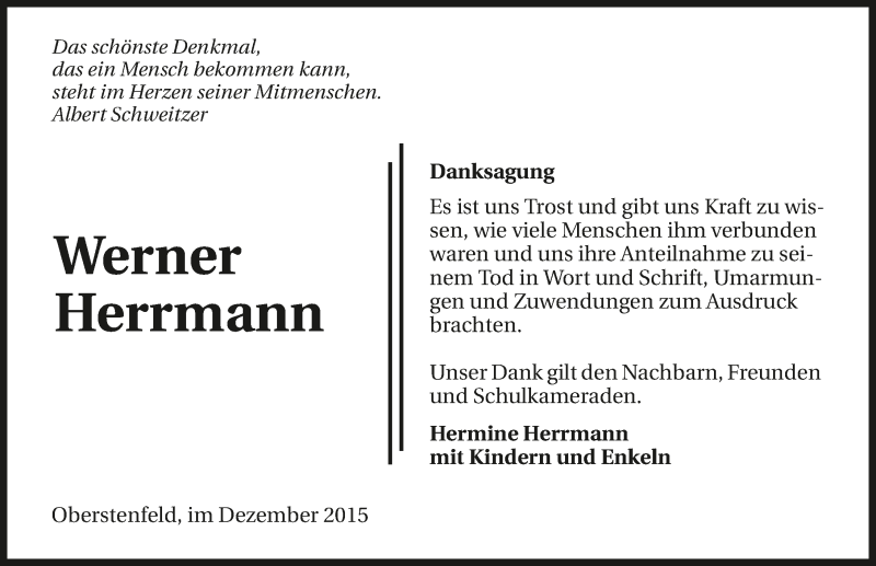  Traueranzeige für Werner Herrmann vom 18.12.2015 aus 